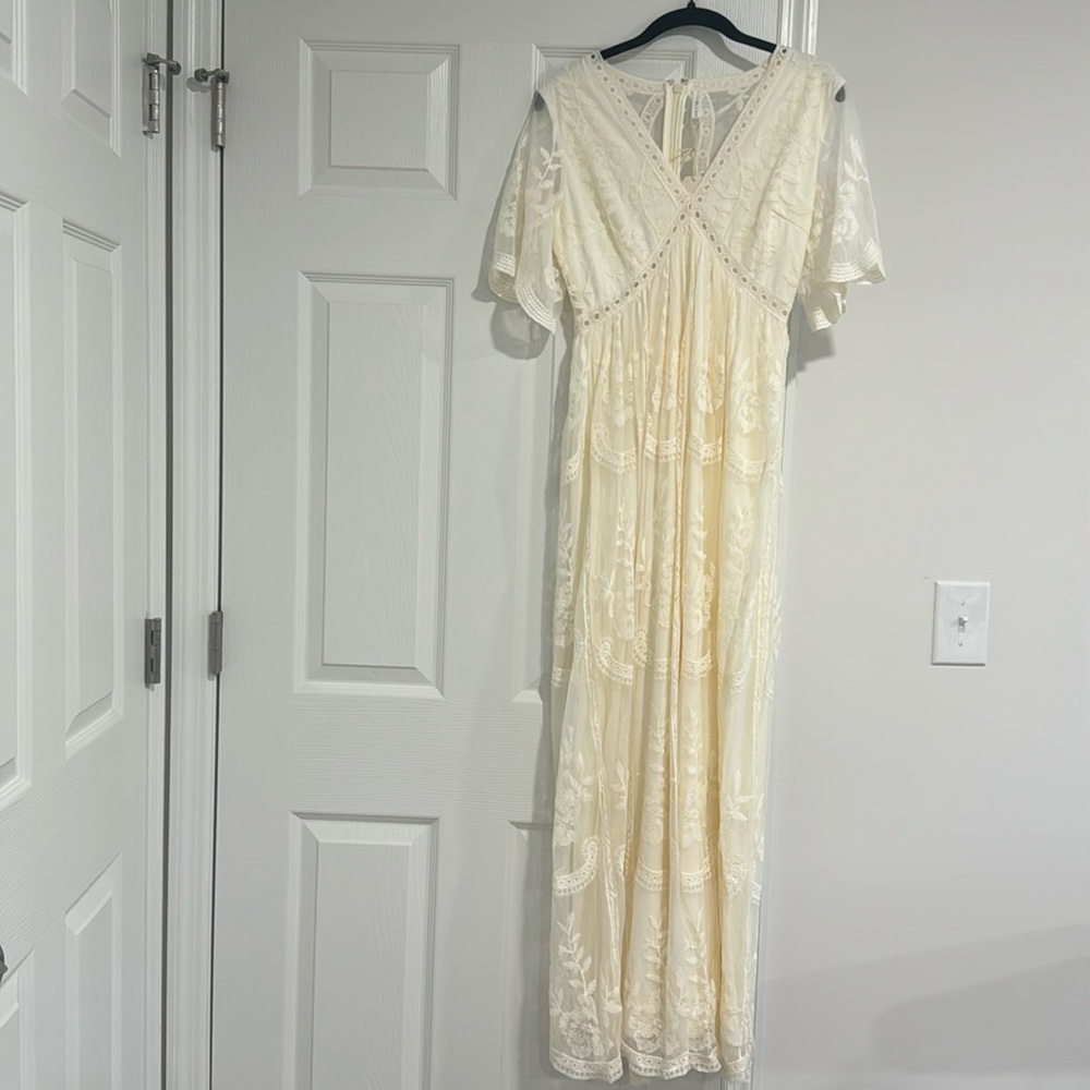 Pinkblush Cream Lace Overlay Dress- New